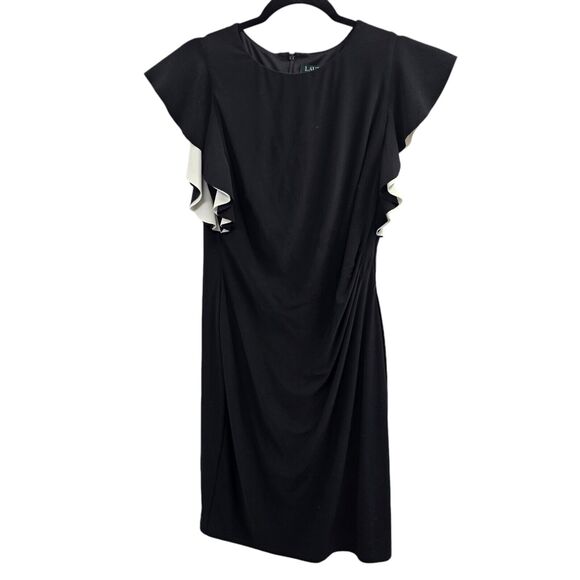Lauren Ralph Lauren Dress Womens Size 8 Black & White Runched Drape Cocktail - Picture 1 of 10